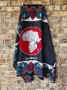 Kenya Africa Fabric Remnant 43” X 65” Red & Black Map Pretty! Great condition!